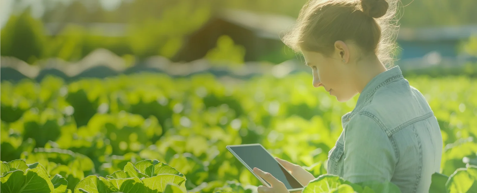 タブレットを見つめる女性