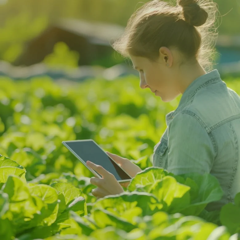 タブレットを見つめる女性